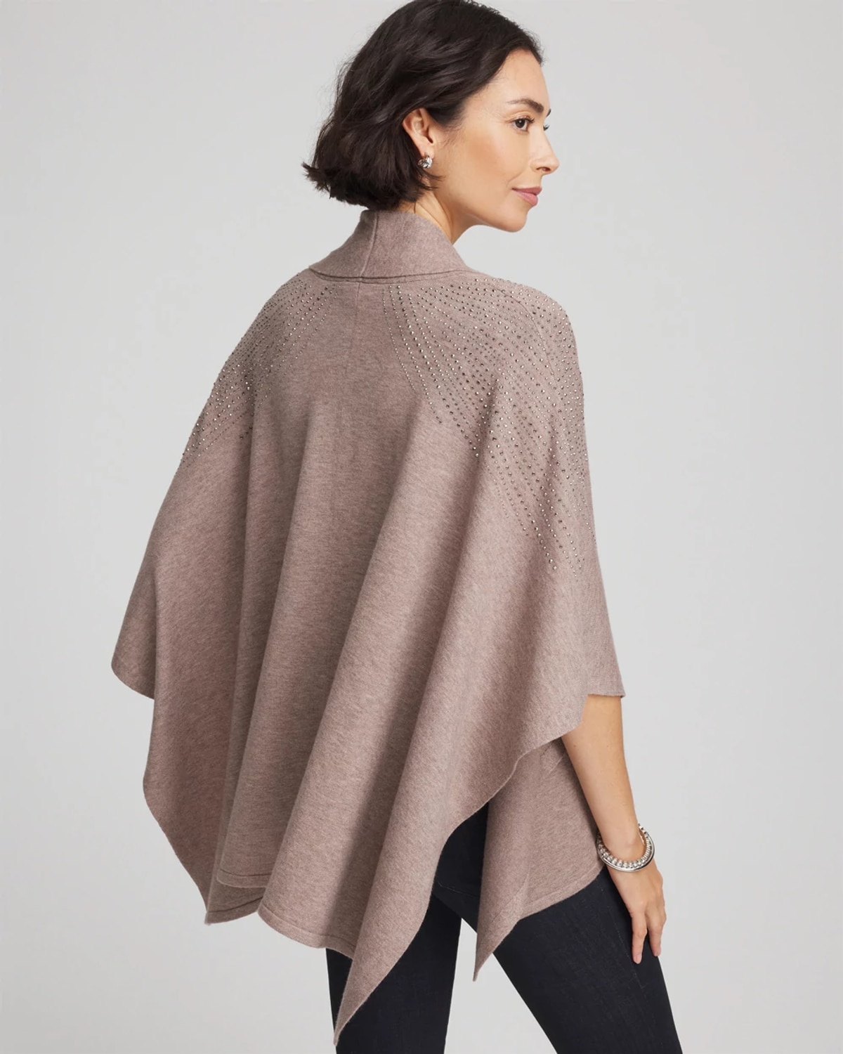 Chico's Embellished Shawl Collar Ruana In Taupe In Brown