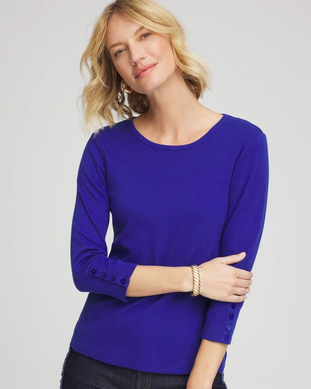 Pima Cotton Crewneck Button Tee