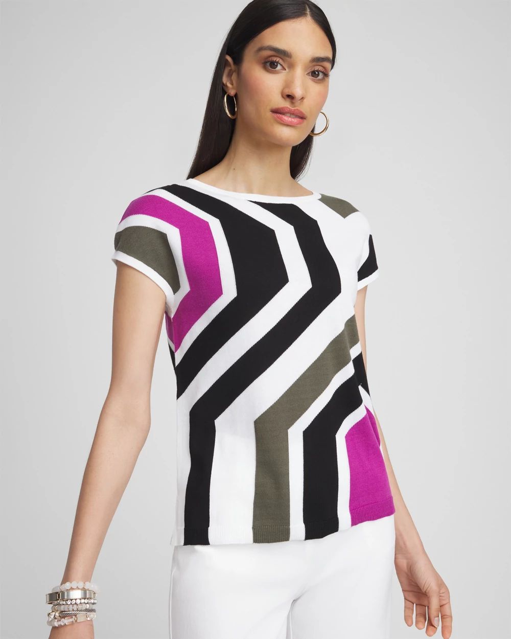 Intarsia Cap Sleeve Pullover Sweater