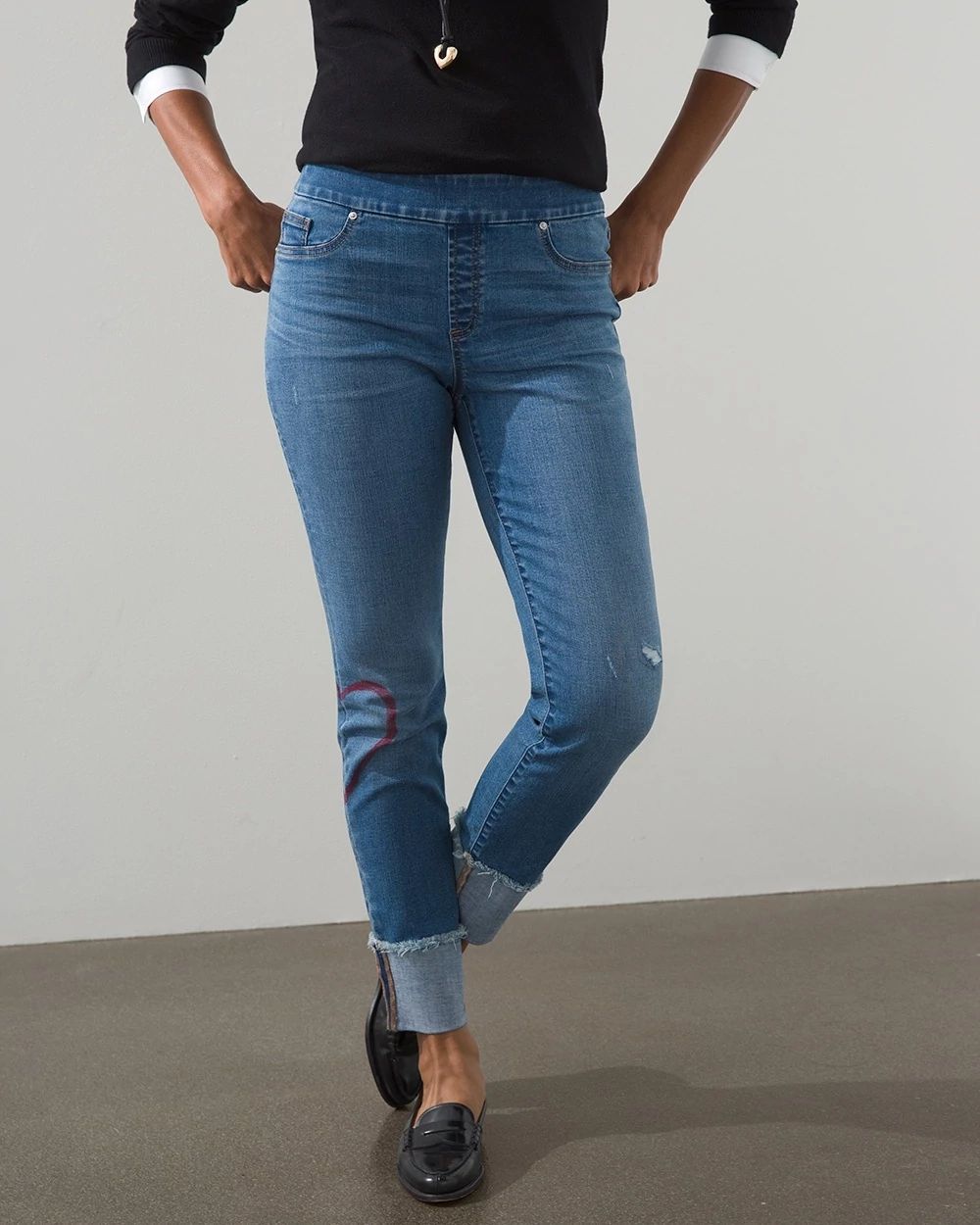 Heart Print Pull-On Cuff Ankle Jeggings