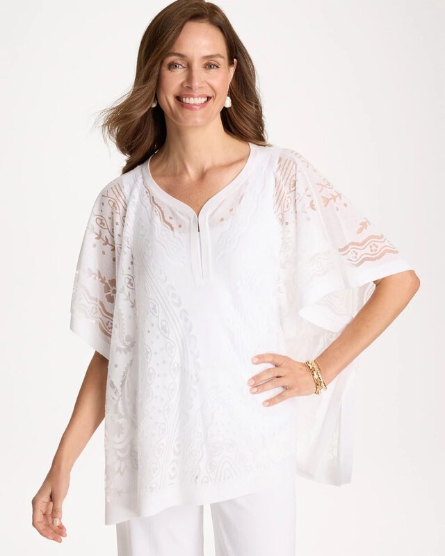 Notch Neck Burn Out Sweater Poncho - image 1