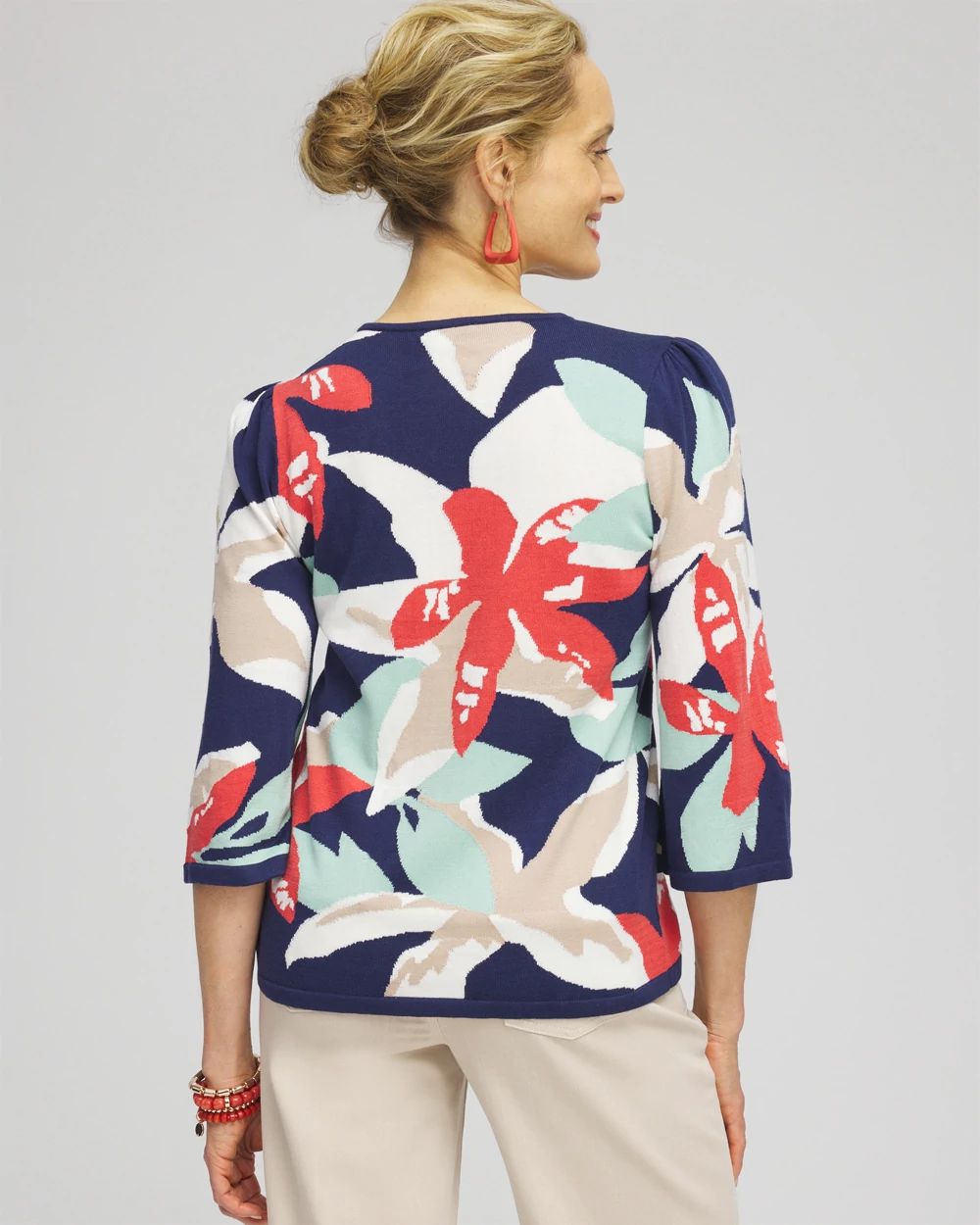 Floral Intarsia Pullover Sweater