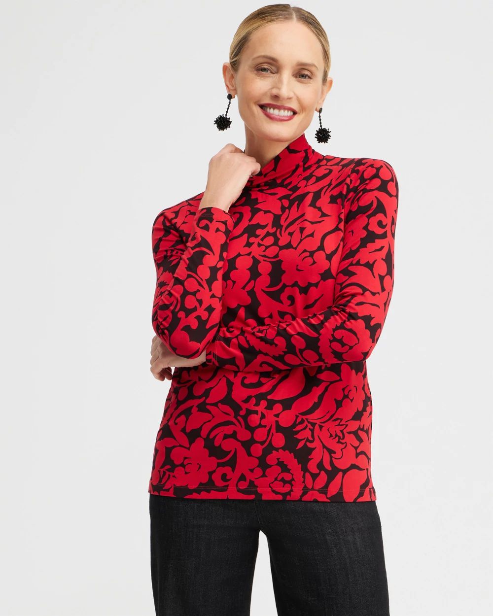 Touch of Cool Floral Mock Neck Layering Tee