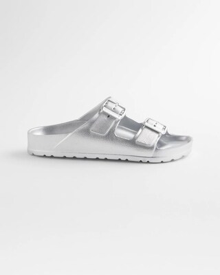 Metallic Double Buckle Pool Slides