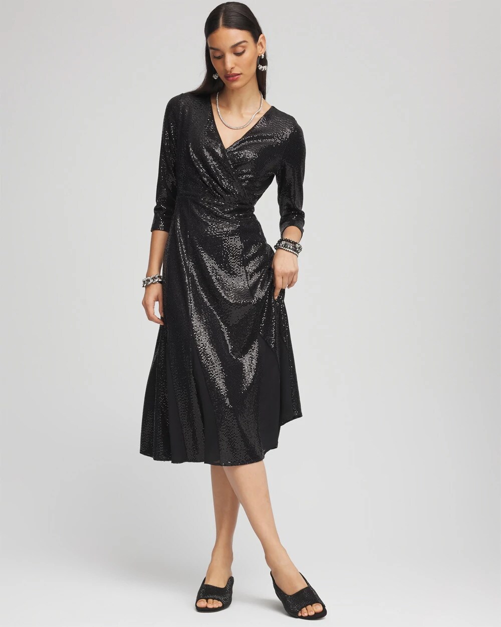 Surplice Sequin Midi Dress