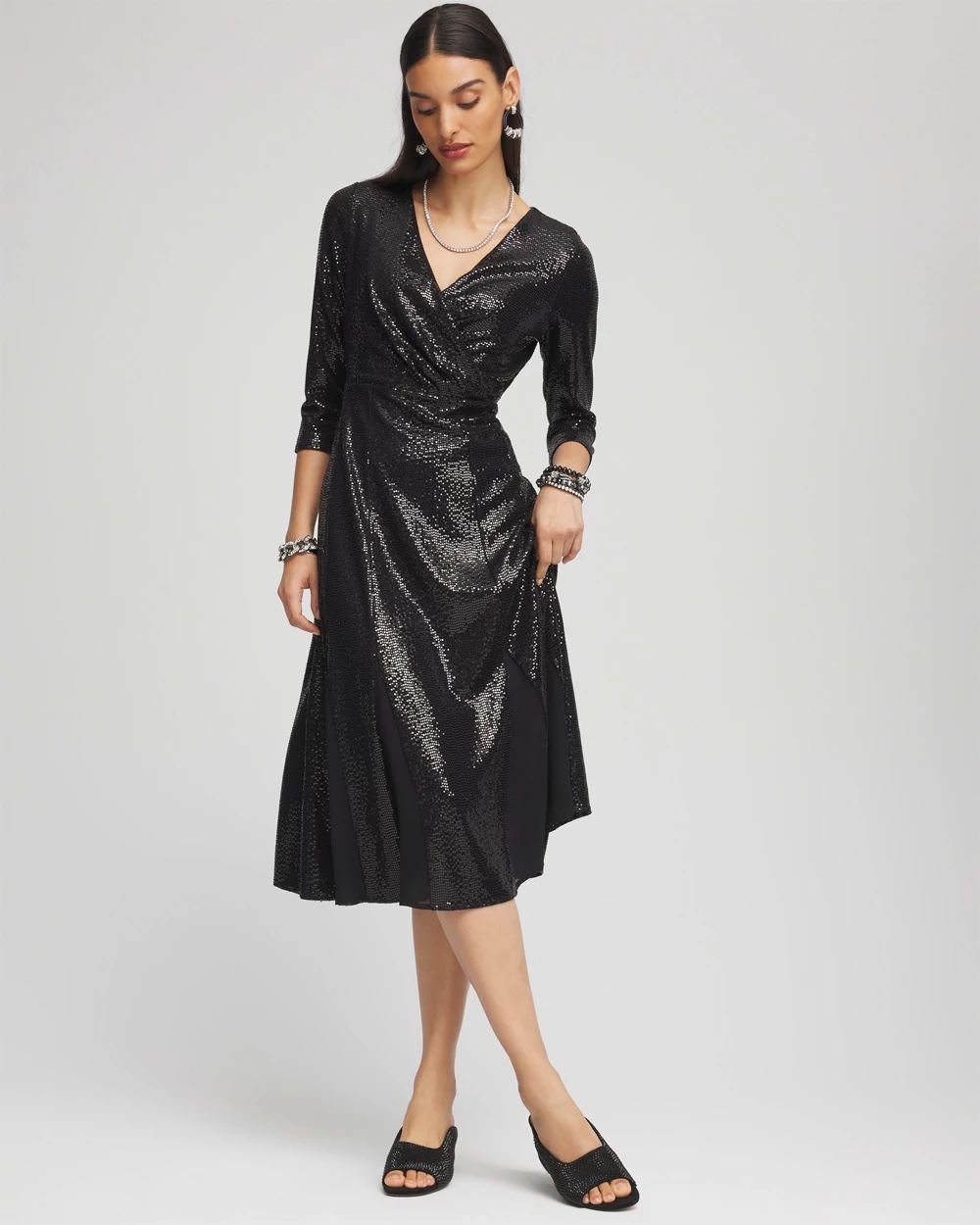 Surplice Sequin Midi Dress click to view larger image.