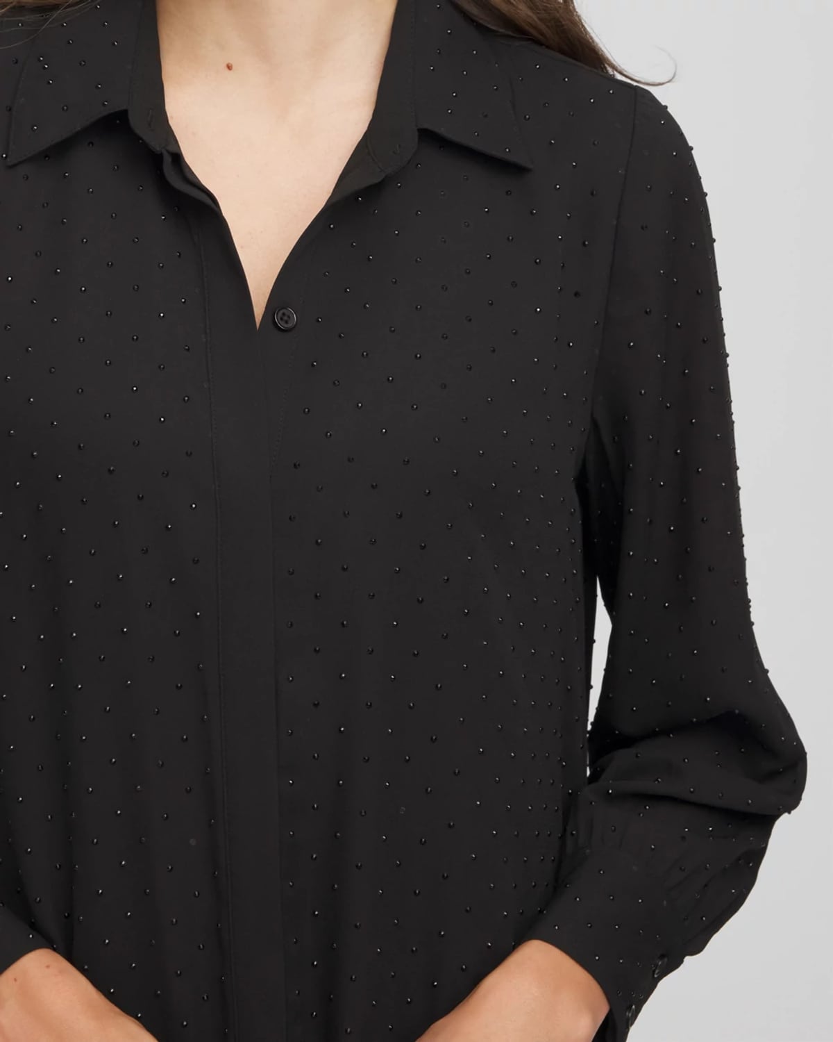 Chico's Sequined Long-sleeved Maxi Shirtdress In Black In Black