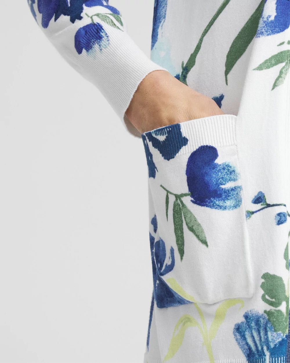 Long Floral Open-Front Cardigan