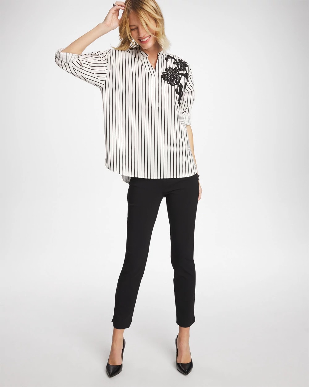 Striped Poplin Applique Tunic