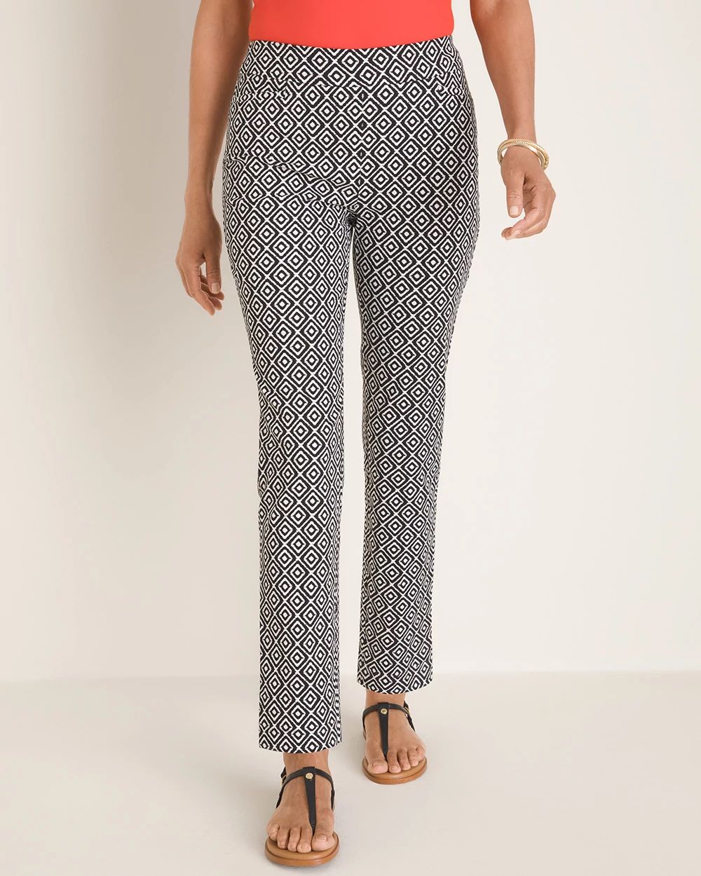 So Slimming Brigitte Ikat-Print Slim Ankle Pants
