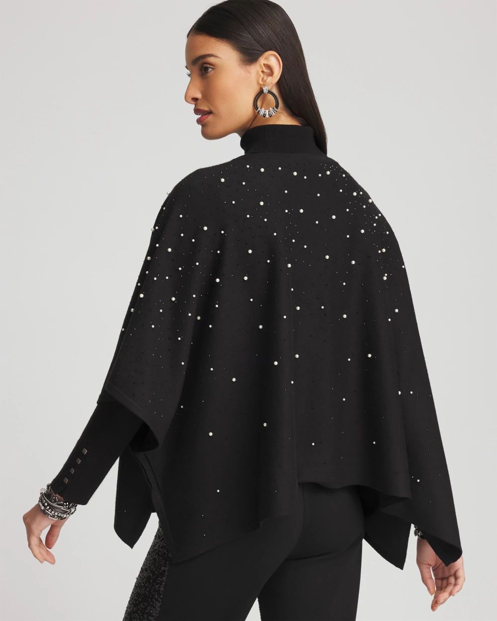 Faux Pearl Cashmere Blend Poncho
