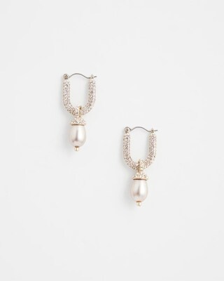 Faux Pearl Pavé Huggie Hoops