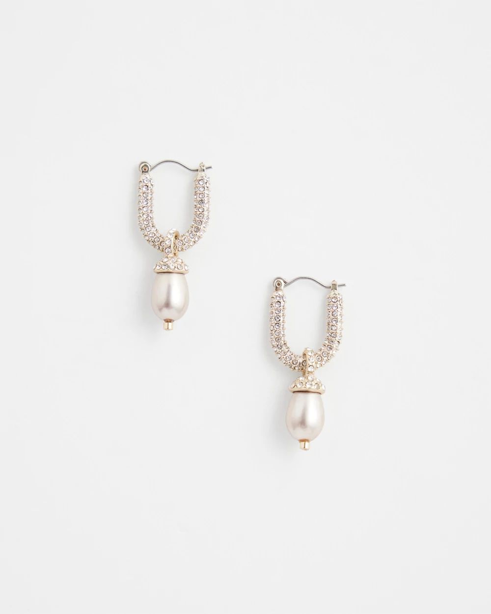Faux Pearl Pavé Huggie Hoops