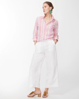 No Iron Linen 3/4 Sleeve Stripe Shirt