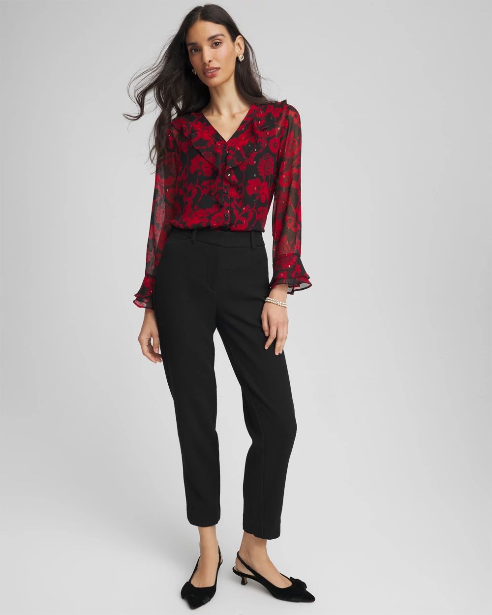 Georgette Clip Dot Ruffle Blouse