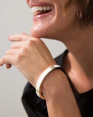 Thin Hinged White Bangle Bracelet