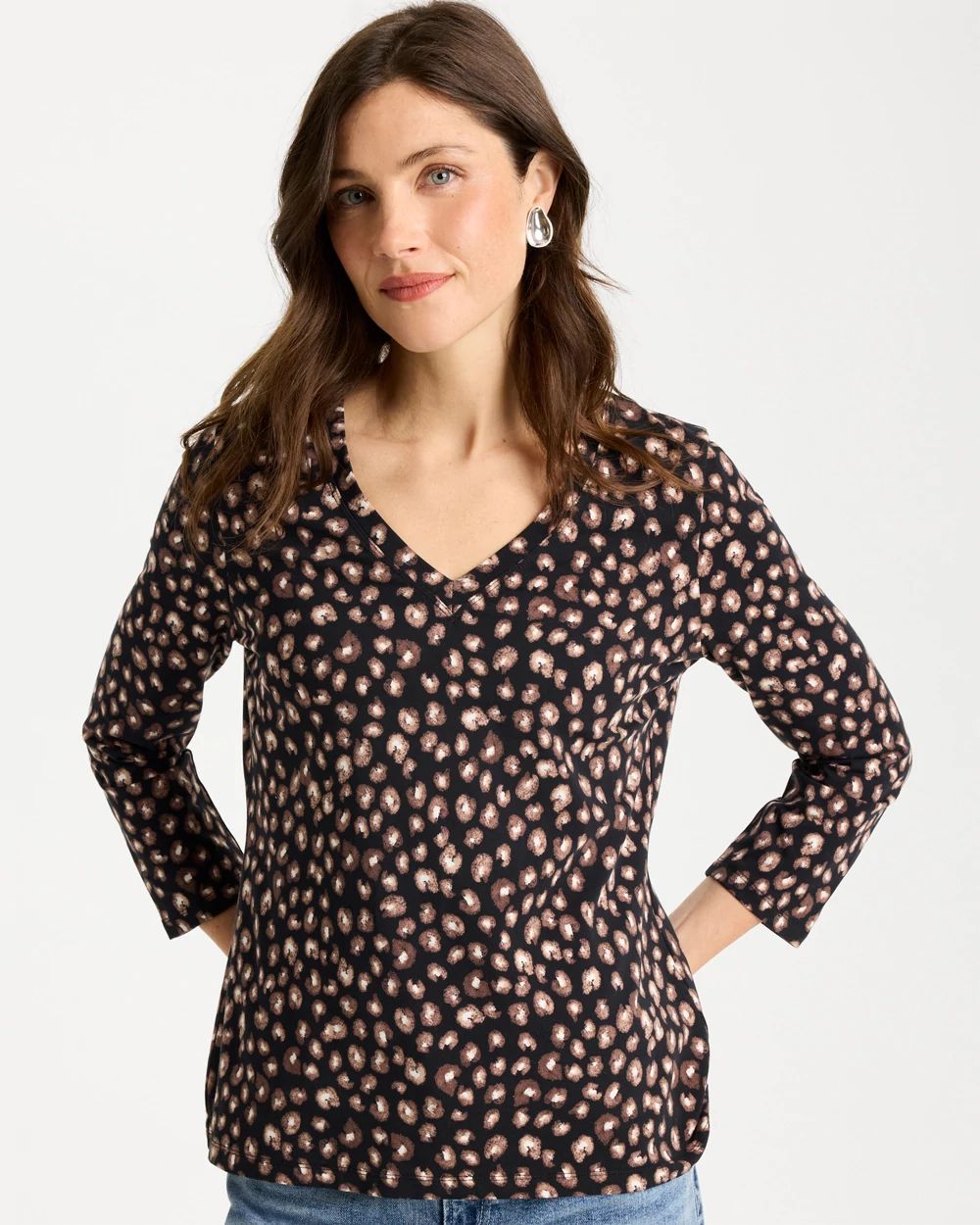Cotton Stretch 3/4 Sleeve Polka Dot Tee