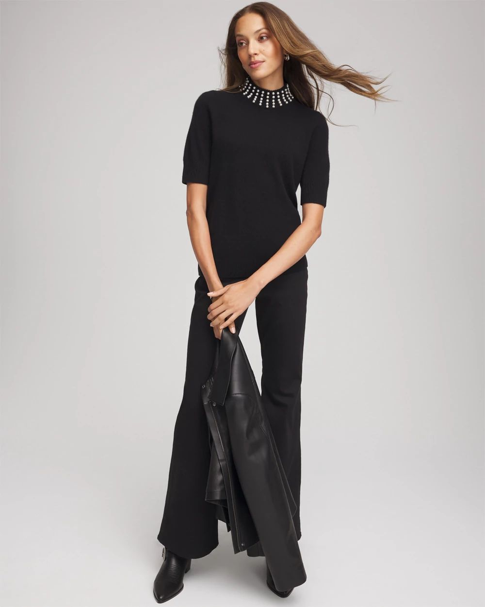 Cashmere Pearl Mockneck Sweater click to view larger image.