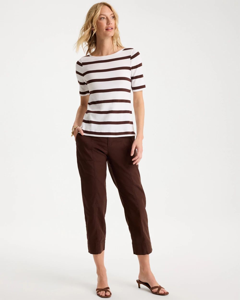 Striped Pima Elbow Sleeve Tee