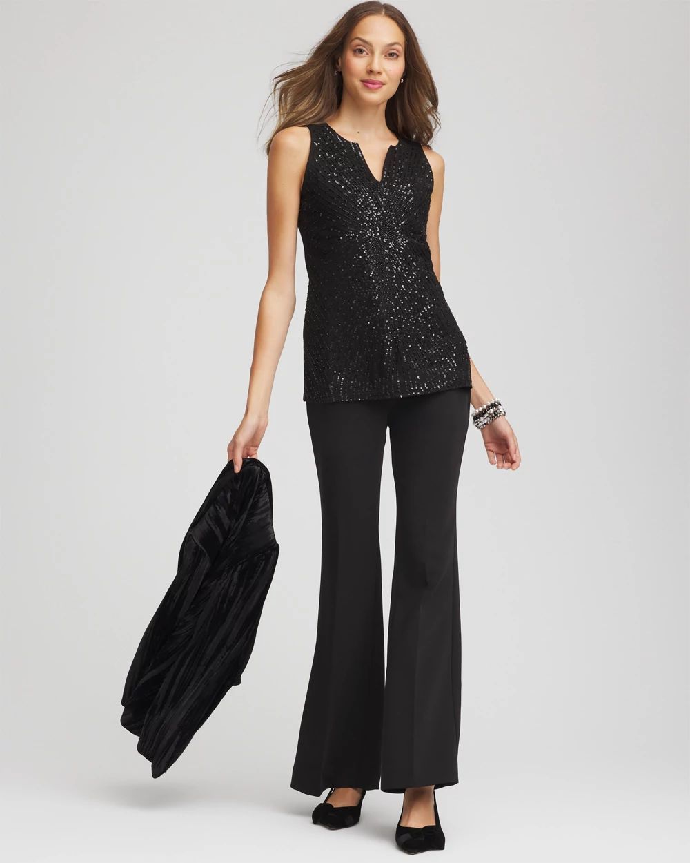 Sequin Beaded Notch Neck Tank