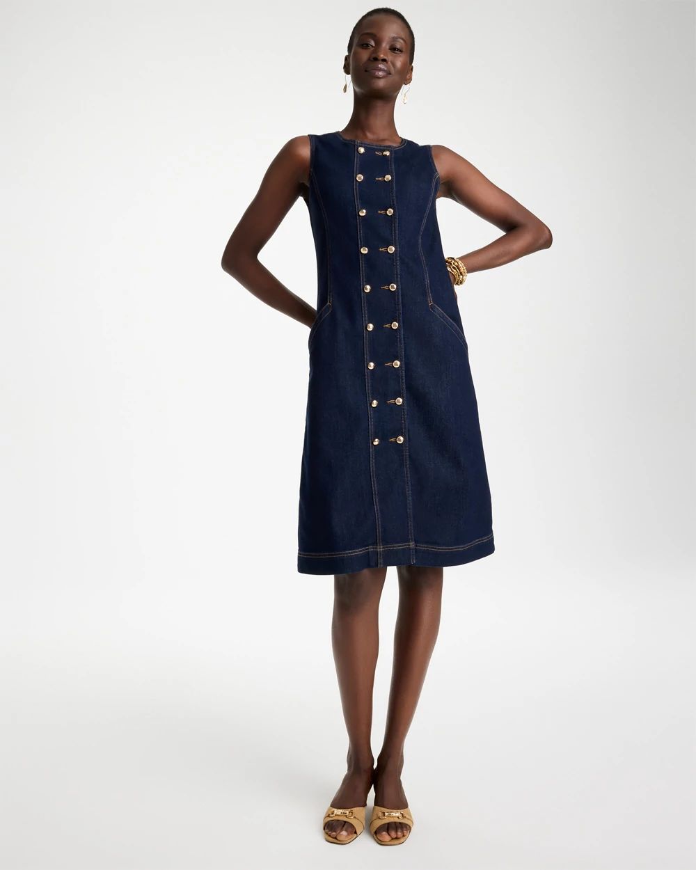 Denim Knee Length Dress click to view larger image.