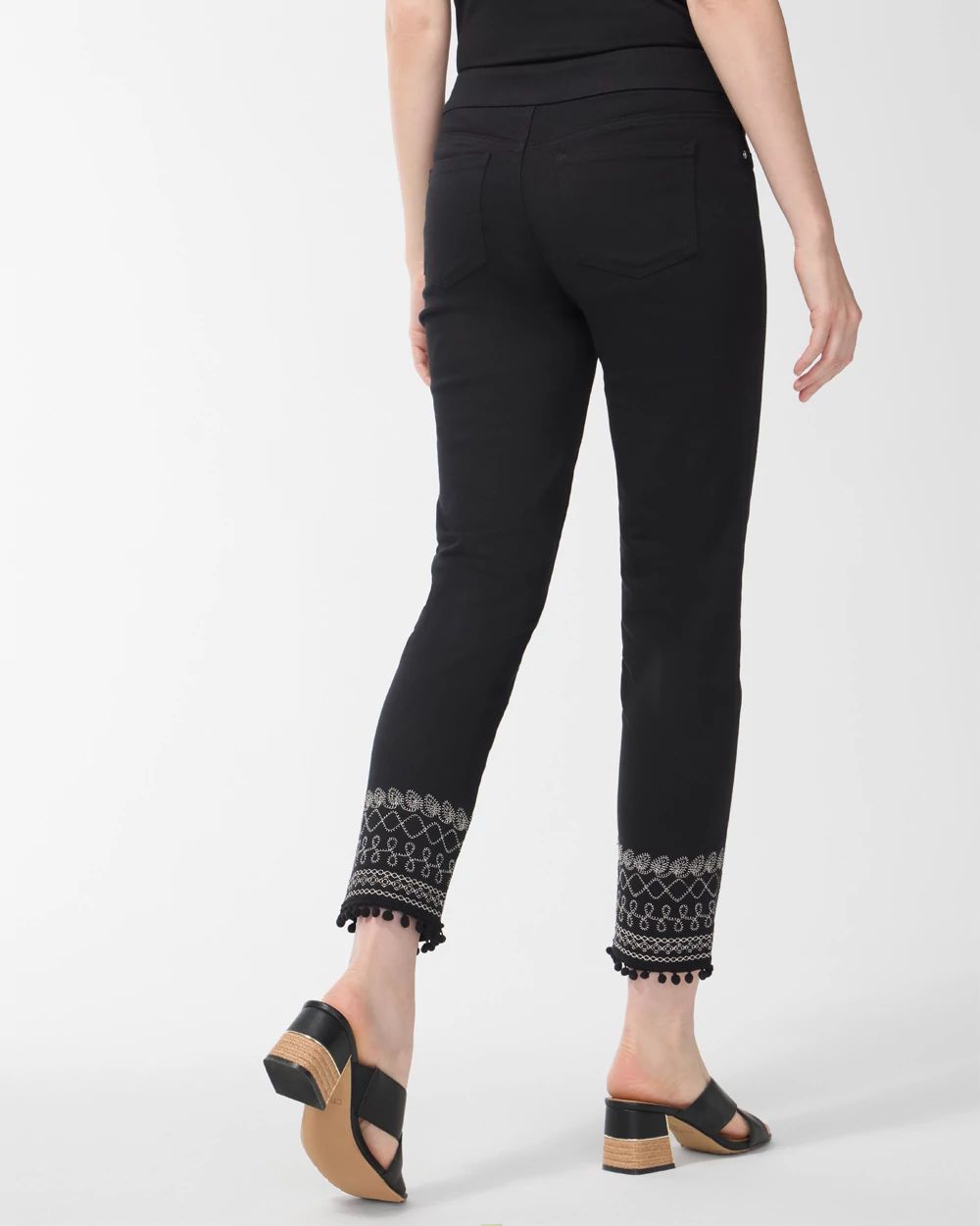 Embroidered Black Pull-On Ankle Jeggings