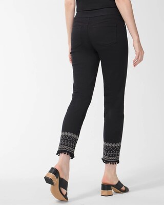 Embroidered Black Pull-On Ankle Jeggings