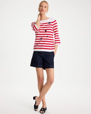 Cotton-Blend Americana Striped Intarsia Sweater click to view larger image.