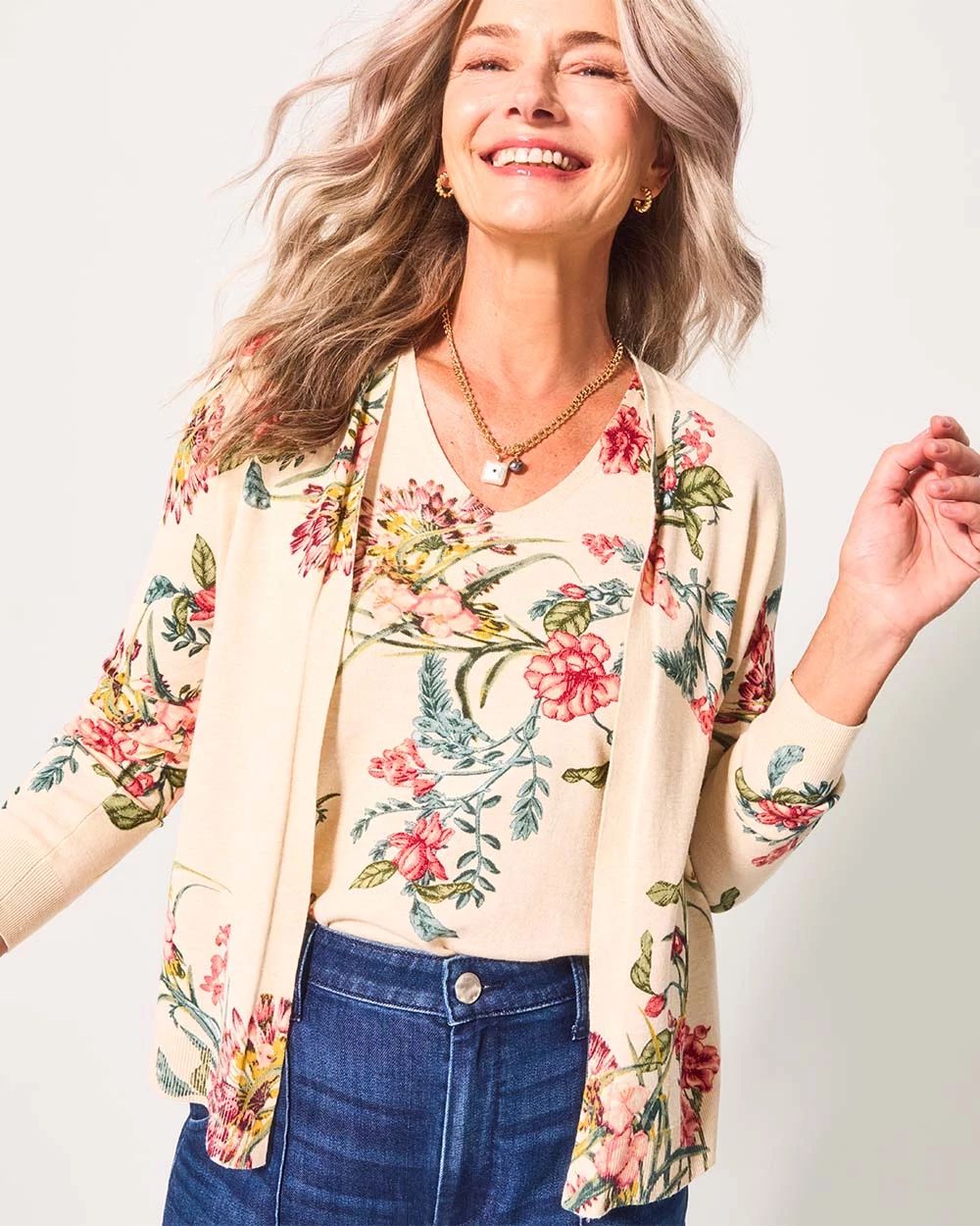 Ella Printed Long-Sleeve Cardigan