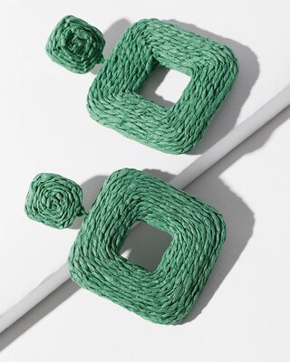 Green Raffia Square Earrings
