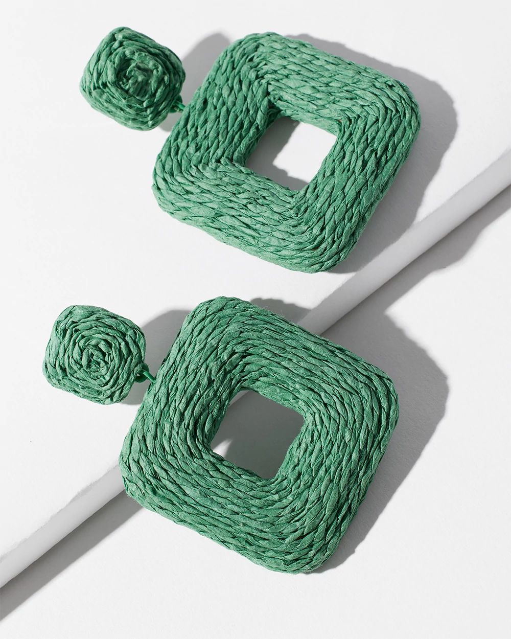 Green Raffia Square Earrings