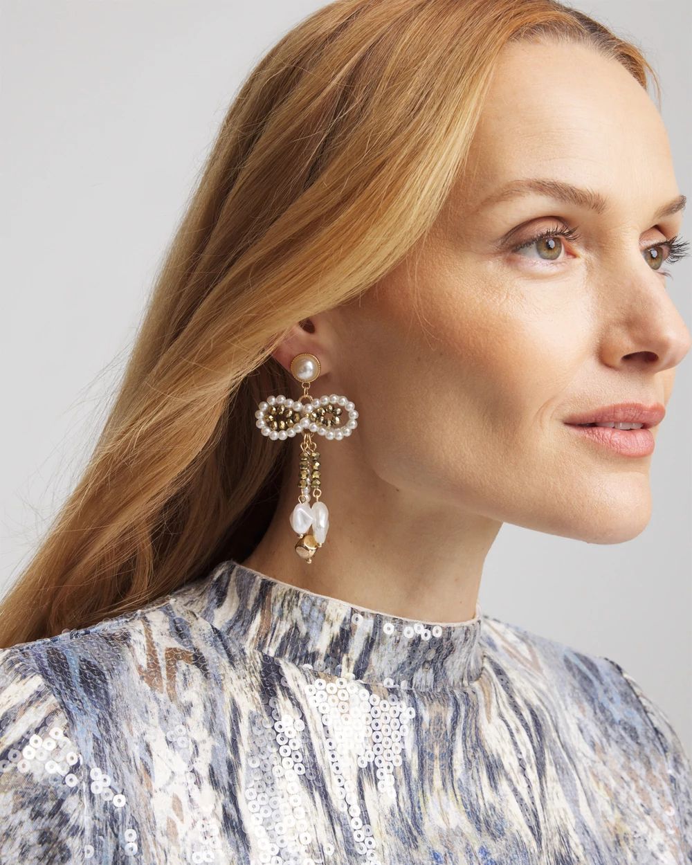 No Droop® Faux Pearl Bow Drop Earrings