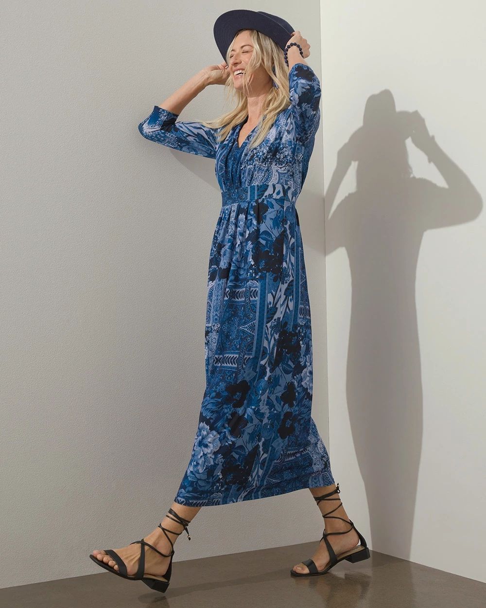 Tapestry Print Pleated Maxi Dress