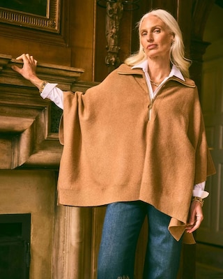 Cashmere-Blend Pullover Sweater Poncho