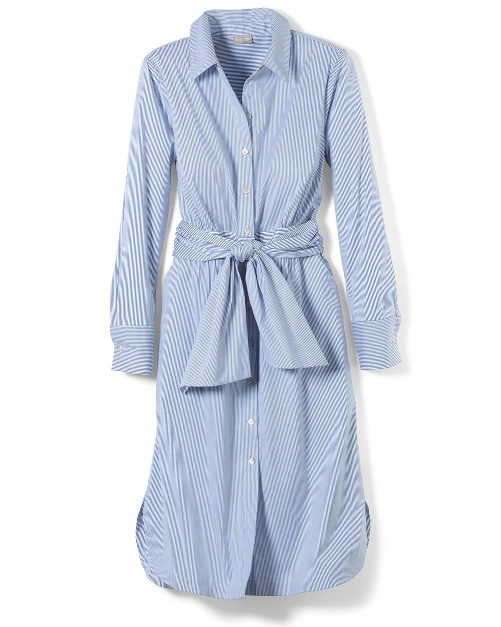 Striped Tie-Waist Shirt Dress