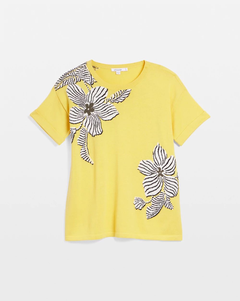 Floral Intarsia Pullover Sweater