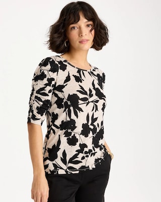 Flora Linen Ruched Sleeve Tee