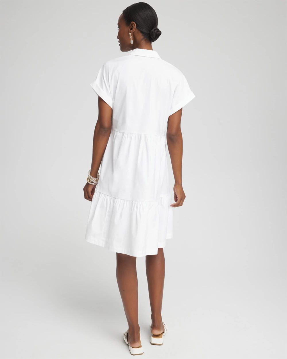 Poplin Diagonal Button Front Dress