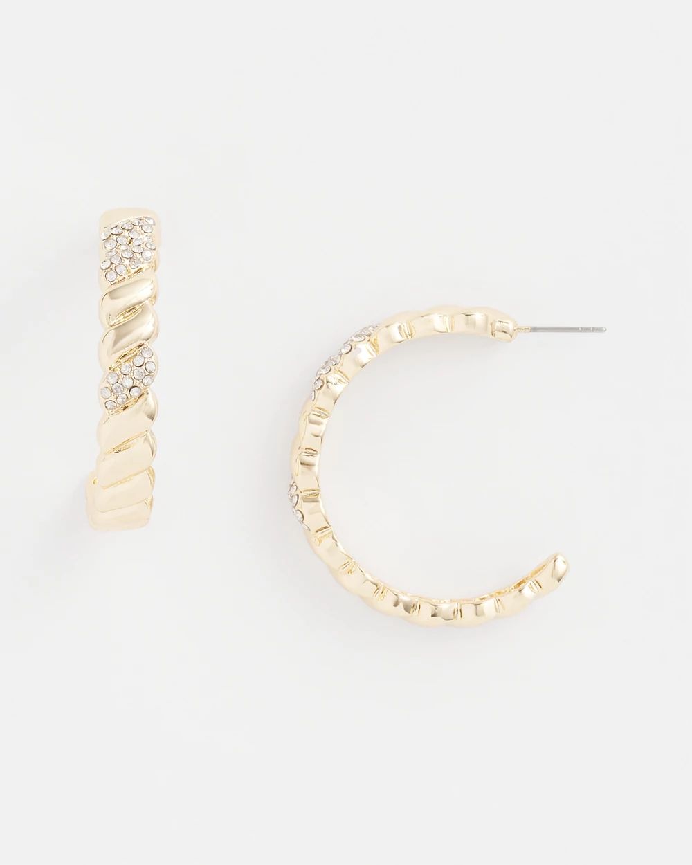 No Droop™ Gold Tone Pave Hoop Earrings