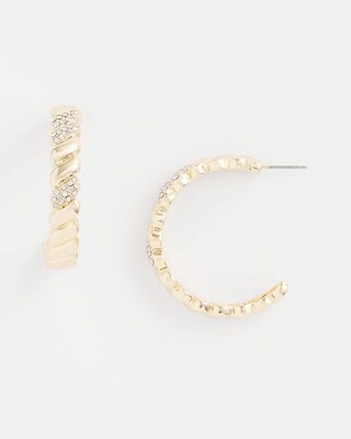 No Droop™ Gold Tone Pave Hoop Earrings