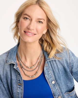Mixed-Metal Short Triple-Strand Necklace click to view larger image.