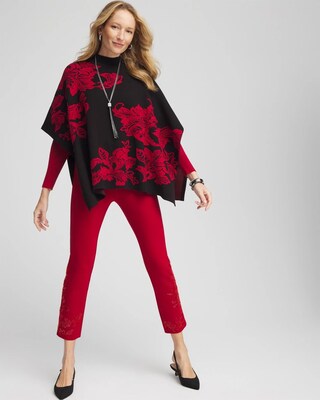 Jacquard Embroidered Mock Neck Poncho click to view larger image.