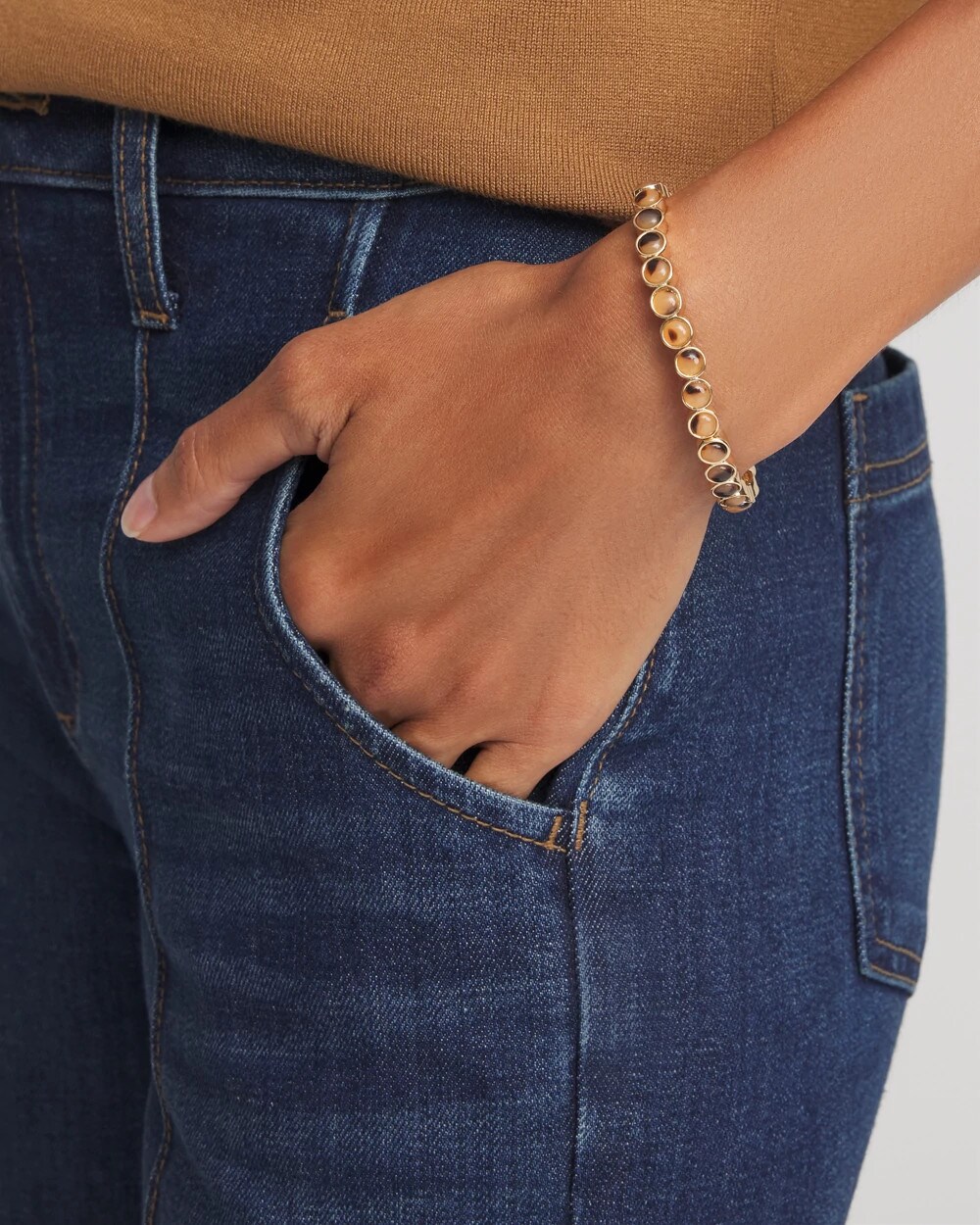 Tortoise Goldtone Round Stretch Bracelet
