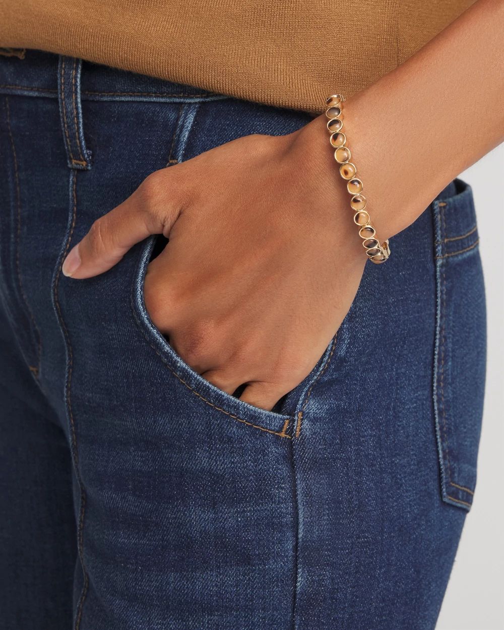Tortoise Goldtone Round Stretch Bracelet