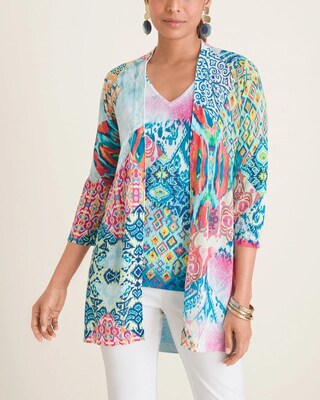 Ikat-Print High-Low Hem Cardigan