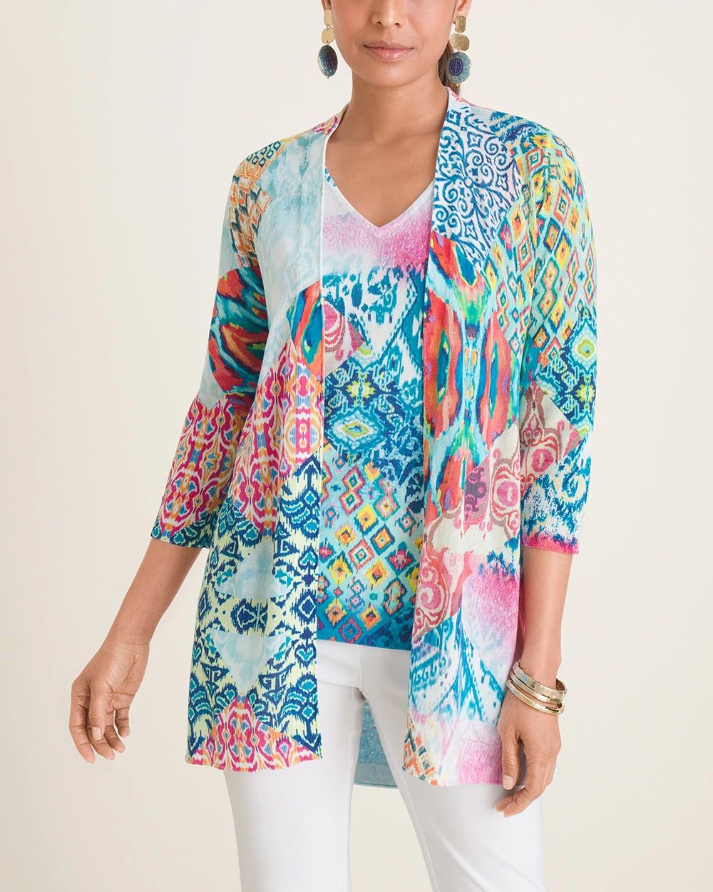 Ikat-Print High-Low Hem Cardigan