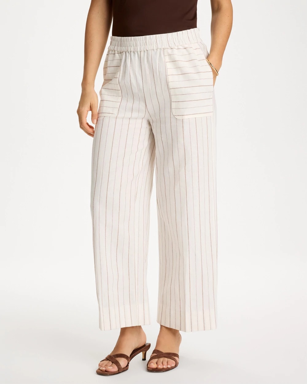 Pinstriped Linen-Cotton Crop Pant