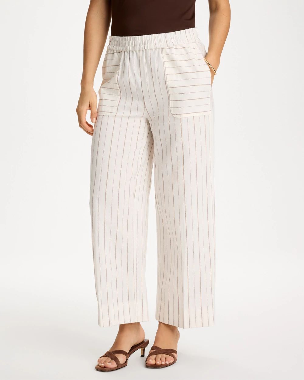 Pinstriped Linen-Cotton Crop Pant