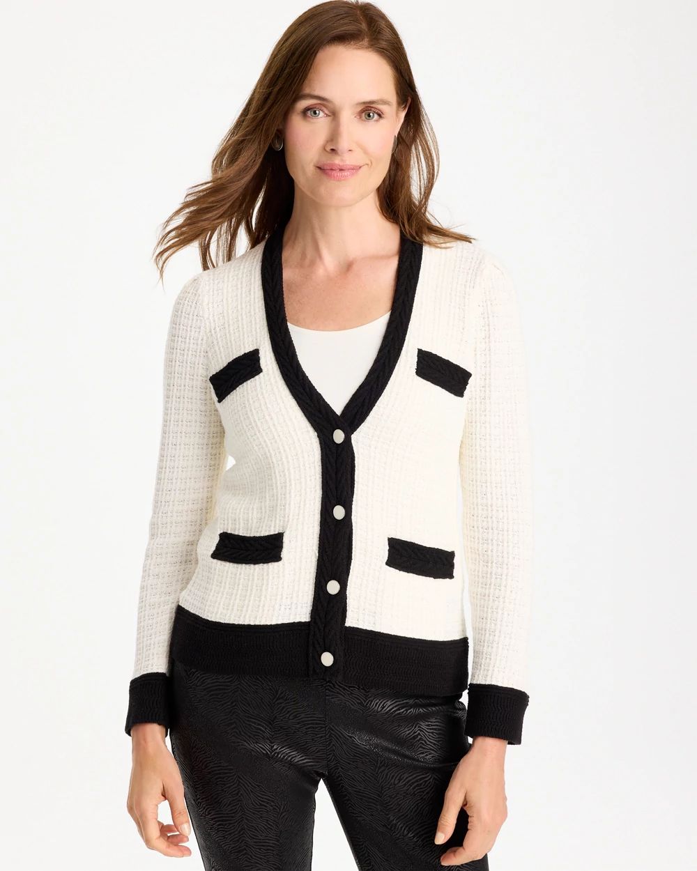 Tweed Braided V-Neck Cardigan