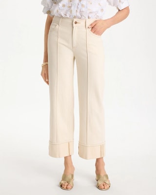 Pintuck Cuffed Cropped Jeans